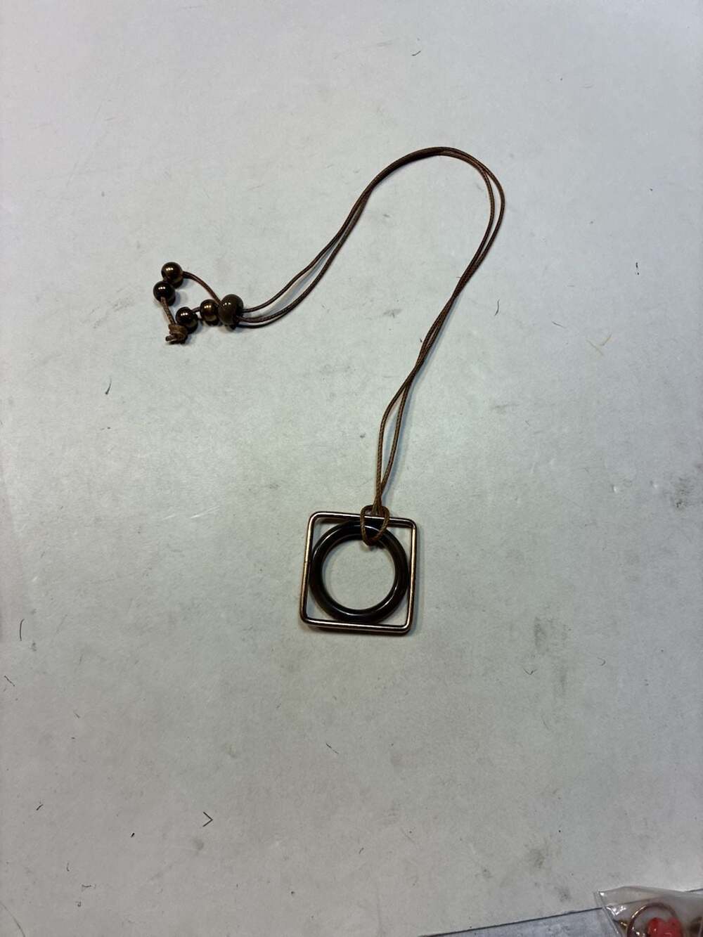 Unbranded Geometric Square And Circle Pendant Necklace Brown Cord Boho